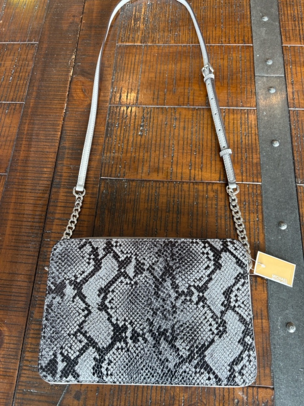 Michael Kors Gray and Black Snake Print Leather Crossbody Bag